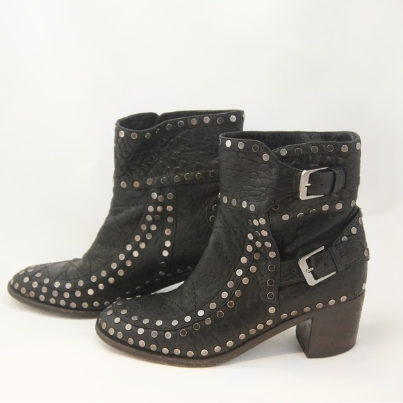 Laurence Dacade Shoes - Designer Laurence Dacade Paris GATSBY Black Leather Stud Moto Ankle  Boots